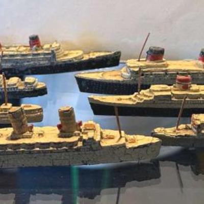 Seven dinky toys ocean liner models