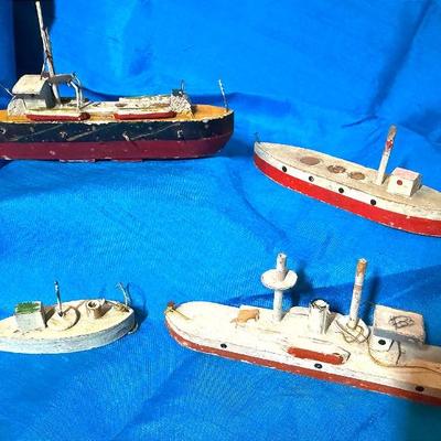 Antique carved wooden miniature ships