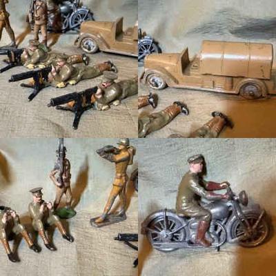 Vintage britains lead ww1 solders motorcycle & usa truck