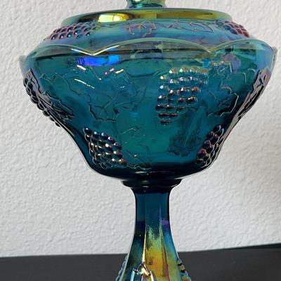 Indiana Harvest Carnival Glass Iridescent Grape Candy Dish