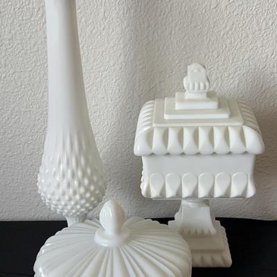 Fenton Milk Glass Hobnail Swung Vase & More