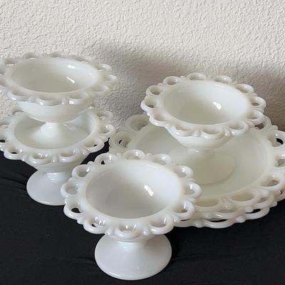 Milk Glass Lace Edge Plates & Cups