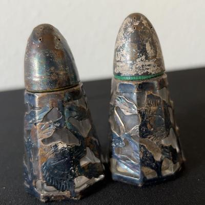  Salt & Pepper Shakers Wrapped In TAXCO Sterling Silver 