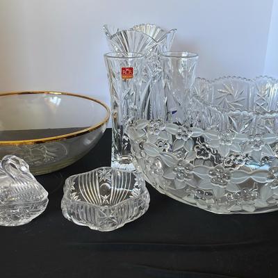 Glass Vase Cristal J.G. Durand, 2 Small Vases RCR Cristalleria Italians, Glass Serving Bowls , Swan 