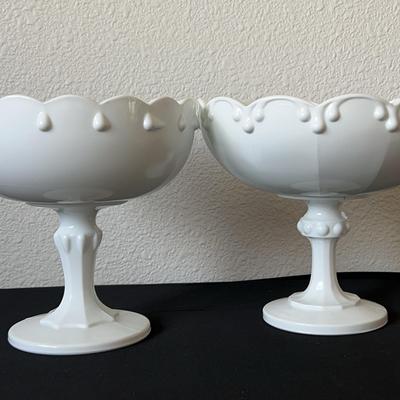 Milk Glass Tear Drop Pedestal Candy Compote Bowls 