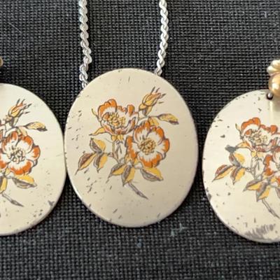 Reed & Barton Damascene Floral Earrings & Necklace