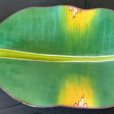 Hand Painted Wood Banana Leaf Serving Tray 