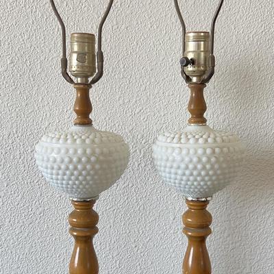 Milk Glass Hobnail & Wood Lamps