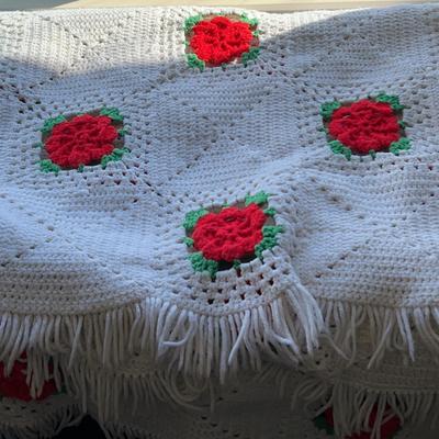 Hand Crocheted Red Rose Blanket