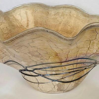 Large 17" Hand-Blown Art Glass Bowl 