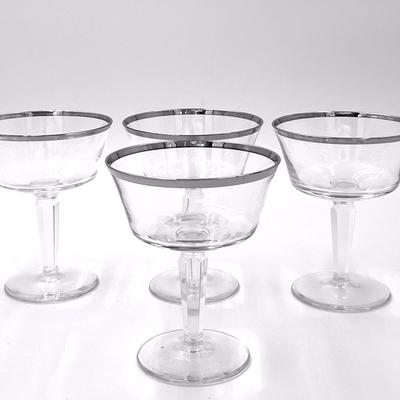 4 Lenox Platinum Rimmed Champagne / Sherbert Glasses