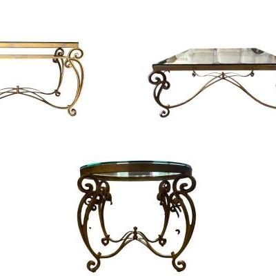 Set Of Three Heavy Glass And Metal Tables