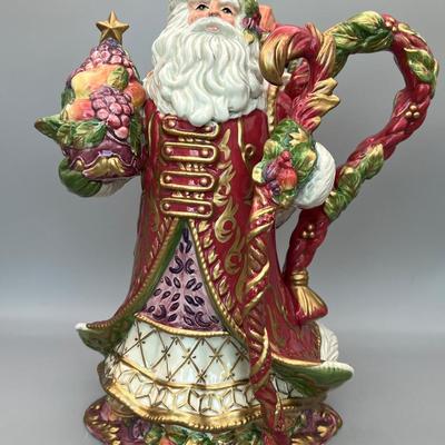Fitz & Floyd Christmas Classic Renaissance Santa Teapot Pitcher, Florentine Xmas-Repaired