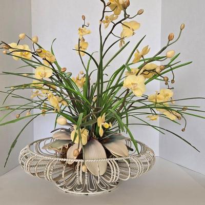Wire Basket Of Faux Orchids
