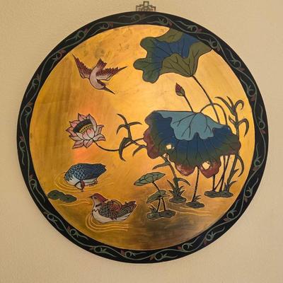 Vintage Gold Leaf Wall Art  Lacquer Floral Bird Motif.  Made In Macau