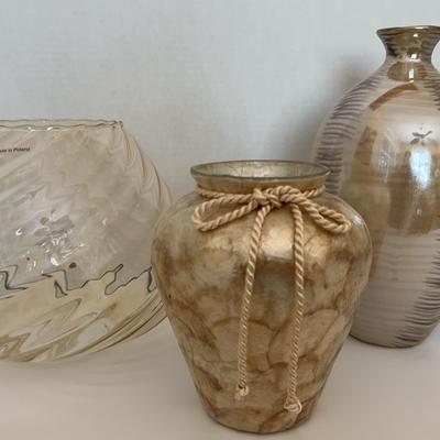 3 Unique Yellow /Blonde /tan Vases 