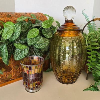 Foliage Baskets And Glass Decor