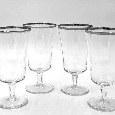 4 Vintage Platinum Rimmed Lenox Solitaire Water Glasses