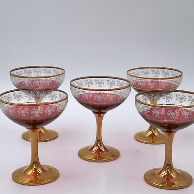 Antique Ruby And Gold Champagne Glasses
