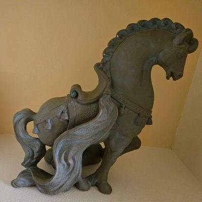 Vintage Carved Chalkware Chinese Tang Horse Sculpture Statue