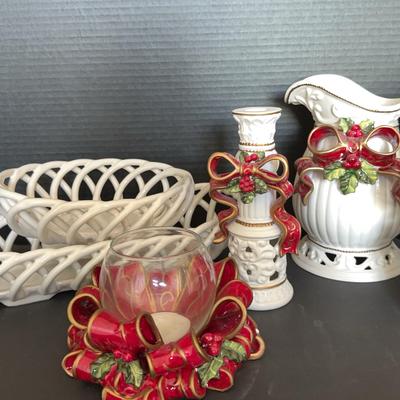 1990’s Vibrage Red & White holiday Pitcher , Candle Sticks & More