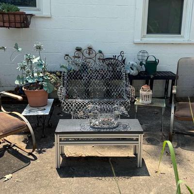 Outdoor Patio Furniture Lot – Chairs, Bench, Tables & Decor