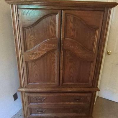Wooden Wardrobe with Double Doors and Two Drawers
