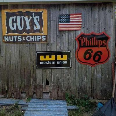 Vintage Signs – Route 66, Western Union, Guy’s Nuts & Chips, American Flag