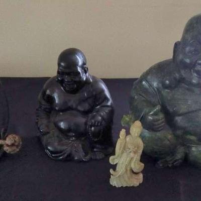 Lot of Asian-Inspired Decor – Buddha Statues, Bell, and Figurine