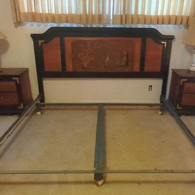 Bed Set – Metal Bed Frame, Pair of Nightstands & Lamps