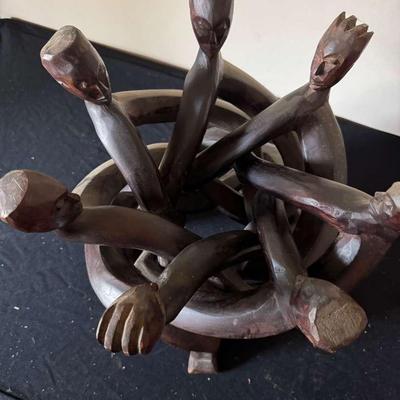 Hand‑Carved African Seven‑Headed Unity Carving