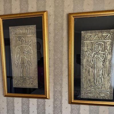 Framed Egyptian-Carved Wall Art – Set of 2