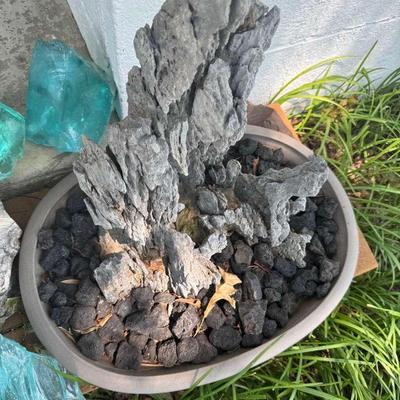 Blue Glass & Seiryu Stone – Decorative Display