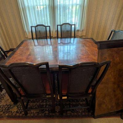 Dining Table Set with 6 Matching Chairs & 2 Leaves,  late 1970's-1980's purchased locally.