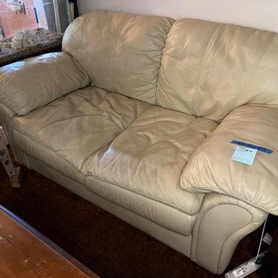 Beige Leather Loveseat 
