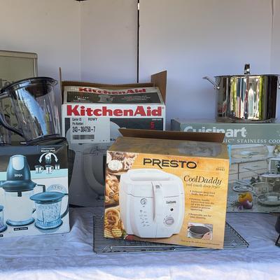 Kitchen Aid 5 Quart Artisan Mixer, Cuisinart Cookware, Ninja, Deep Fryer And Waffle Maker
