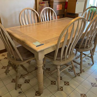 Tile Top Wooden Dining Table With 6 Chairs