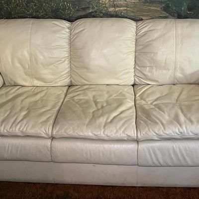 Beige Leather Couch 