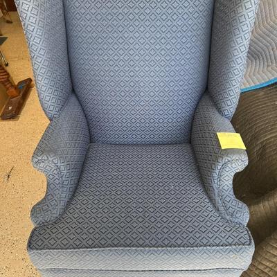 Blue Upholstered Wingback Armchair With Matching Ottoman 