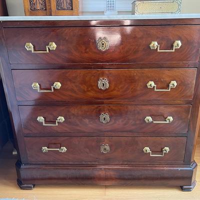 Antique French 1860 Marble-Top Mahogany Commode Louis Philippe 