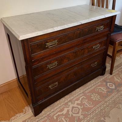 Antique Marble-Top Solid Wood (Mahogany Or Walnut) Dresser