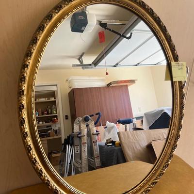 Vintage Golden Carved Leaf Wood Framed Oval Mirror 
