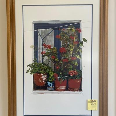 Framed Print “Cretan Window With Geraniums” By Linda Kooluris Dobbs Signed And Numbered With COA