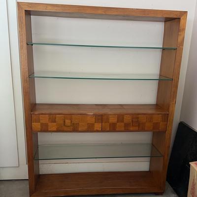 Mid Centry Parquet Shelf With Glass