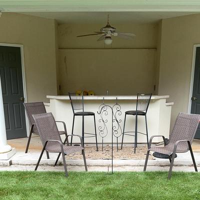 Metal Outdoor Seating With Iron Decor & Umbrella Stand