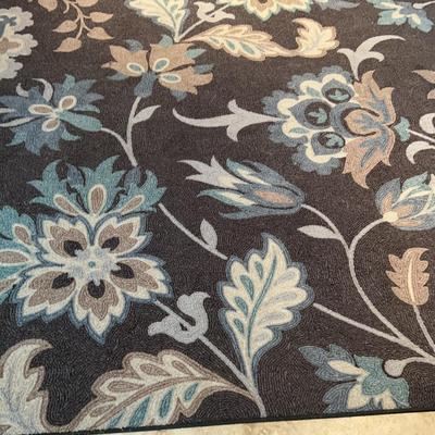 Gray Rug With Swirls Of Blue, Beige And White