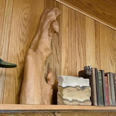 Sale Photo Thumbnail #13: duck decoy wood carving and sandstone book ends