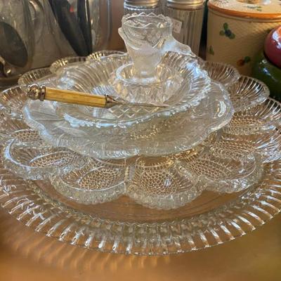 Sale Photo Thumbnail #73: 5 crystal serving pieces including an egg plate