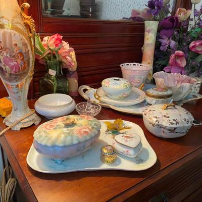 Sale Photo Thumbnail #46: antique hand painted dresser set pieces