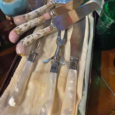 Sale Photo Thumbnail #17: antique mother of pearl carving set and porcelain carving set